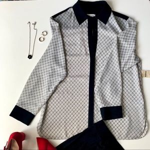 B&W long sleeve button-down w/black accents